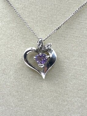 Heart Pendant Necklace Amethyst and Accent Stones Sterling Silver Purple